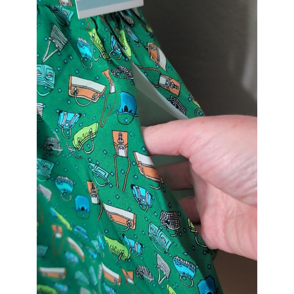 Tulip B Fit Flare Mini Dress XL Green Pockets Novelty Print NWT Summer Retro - Picture 5 of 13